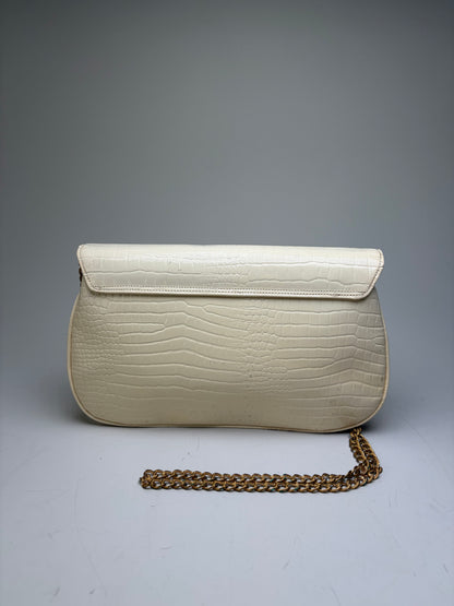 Vintage Givenchy Crocodile-Embossed Leather Clutch Ivory Gold