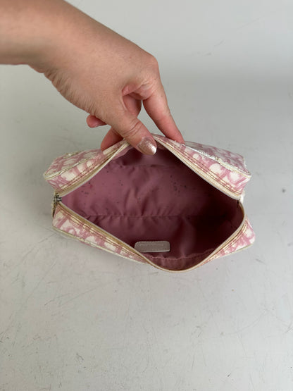 Vintage Dior Oblique Canvas Cosmetic Pouch Pink Cream