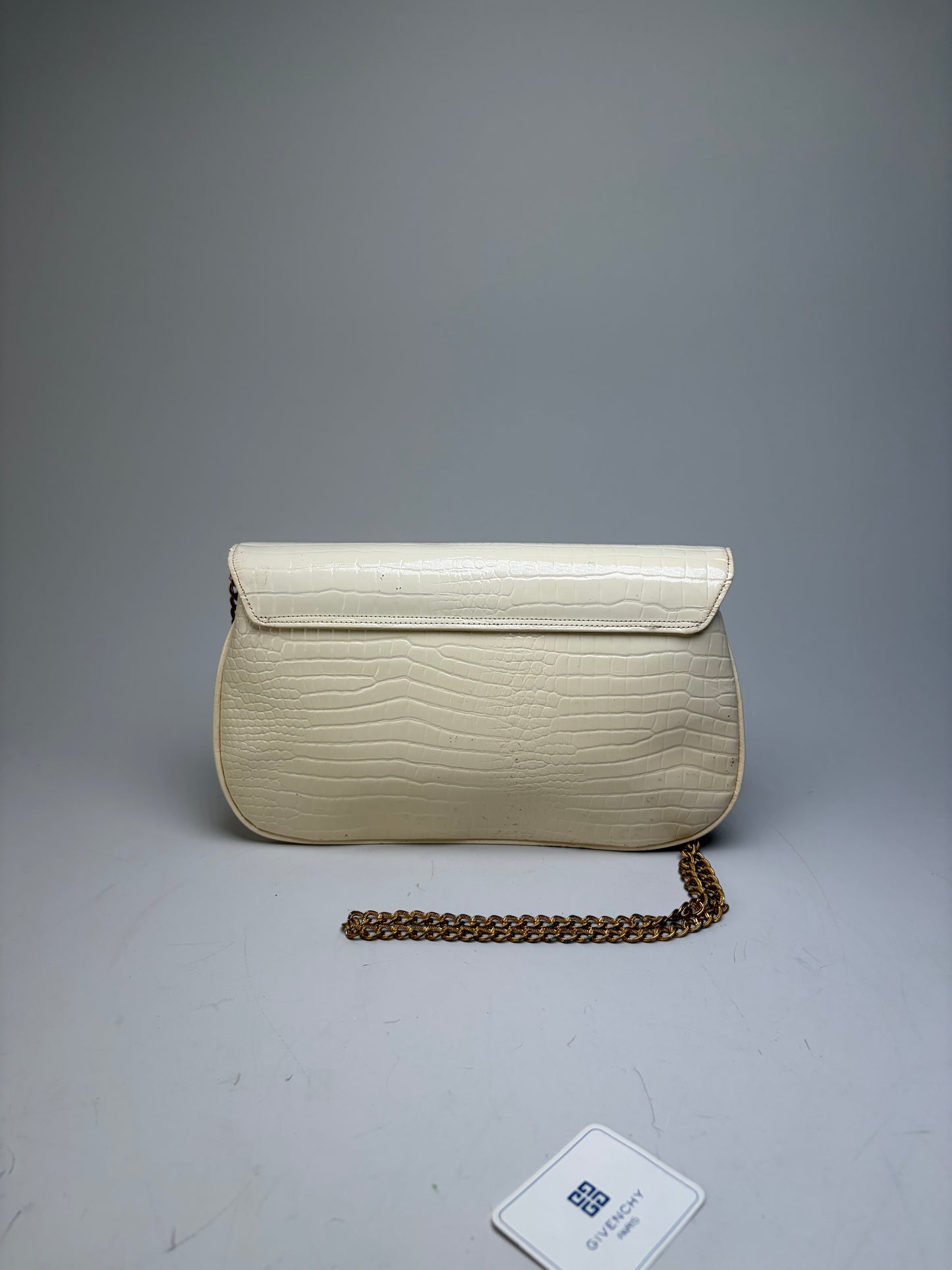 Vintage Givenchy Crocodile-Embossed Leather Clutch Ivory Gold