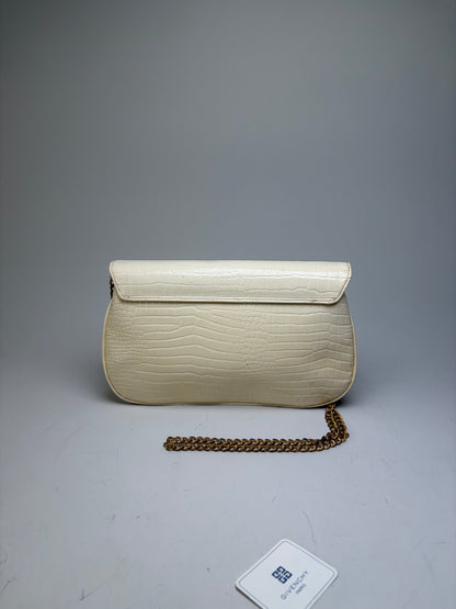 Vintage Givenchy Crocodile-Embossed Leather Clutch Ivory Gold