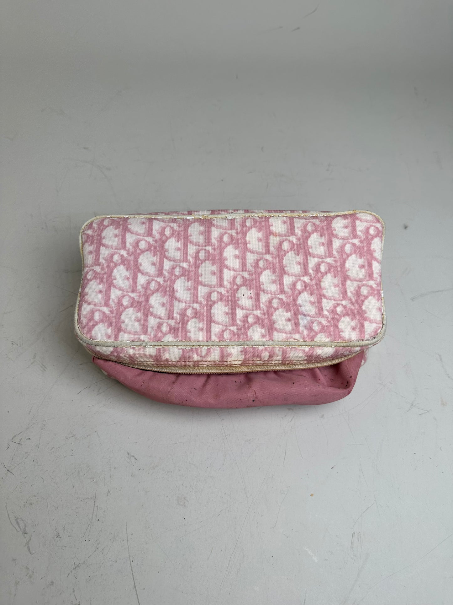 Vintage Dior Oblique Canvas Cosmetic Pouch Pink Cream