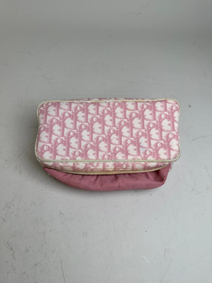 Vintage Dior Oblique Canvas Cosmetic Pouch Pink Cream
