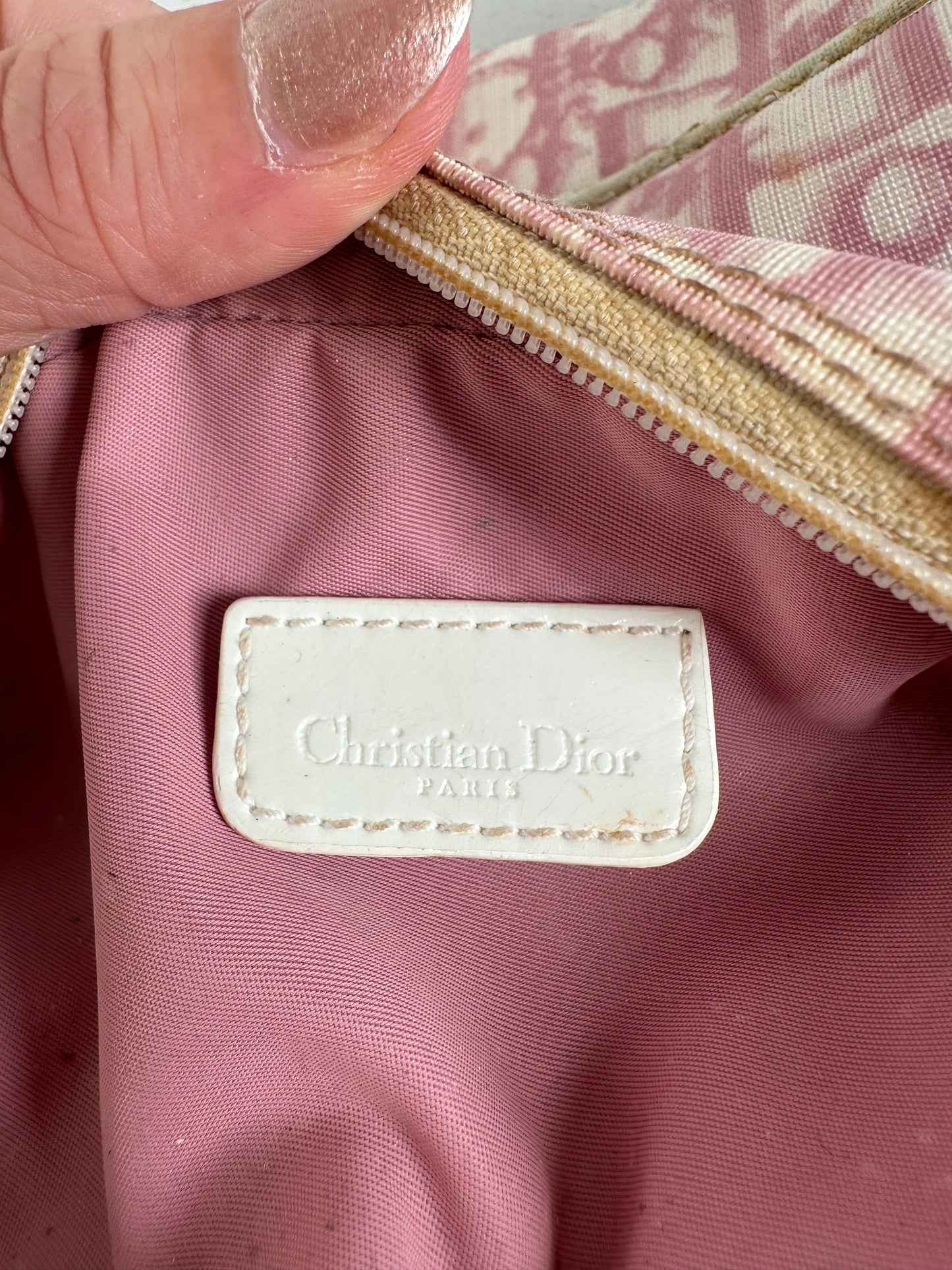 Vintage Dior Oblique Canvas Cosmetic Pouch Pink Cream