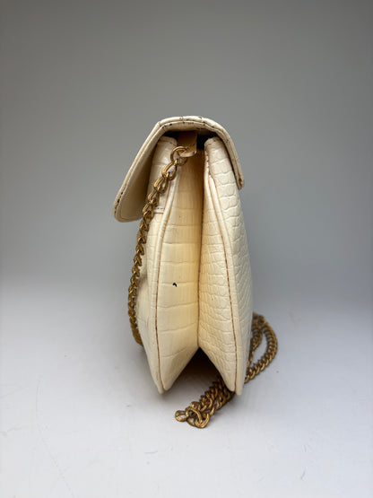 Vintage Givenchy Crocodile-Embossed Leather Clutch Ivory Gold