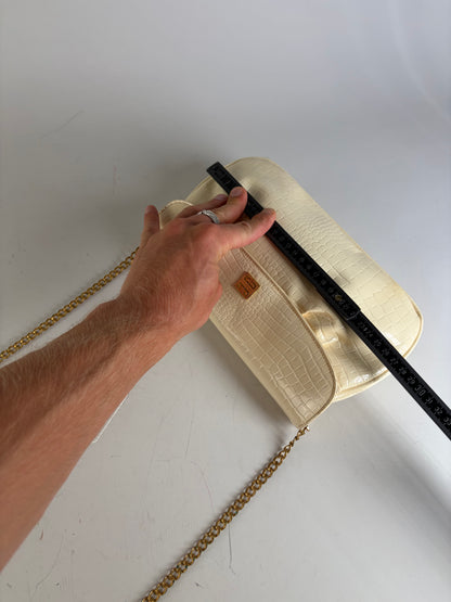 Vintage Givenchy Crocodile-Embossed Leather Clutch Ivory Gold