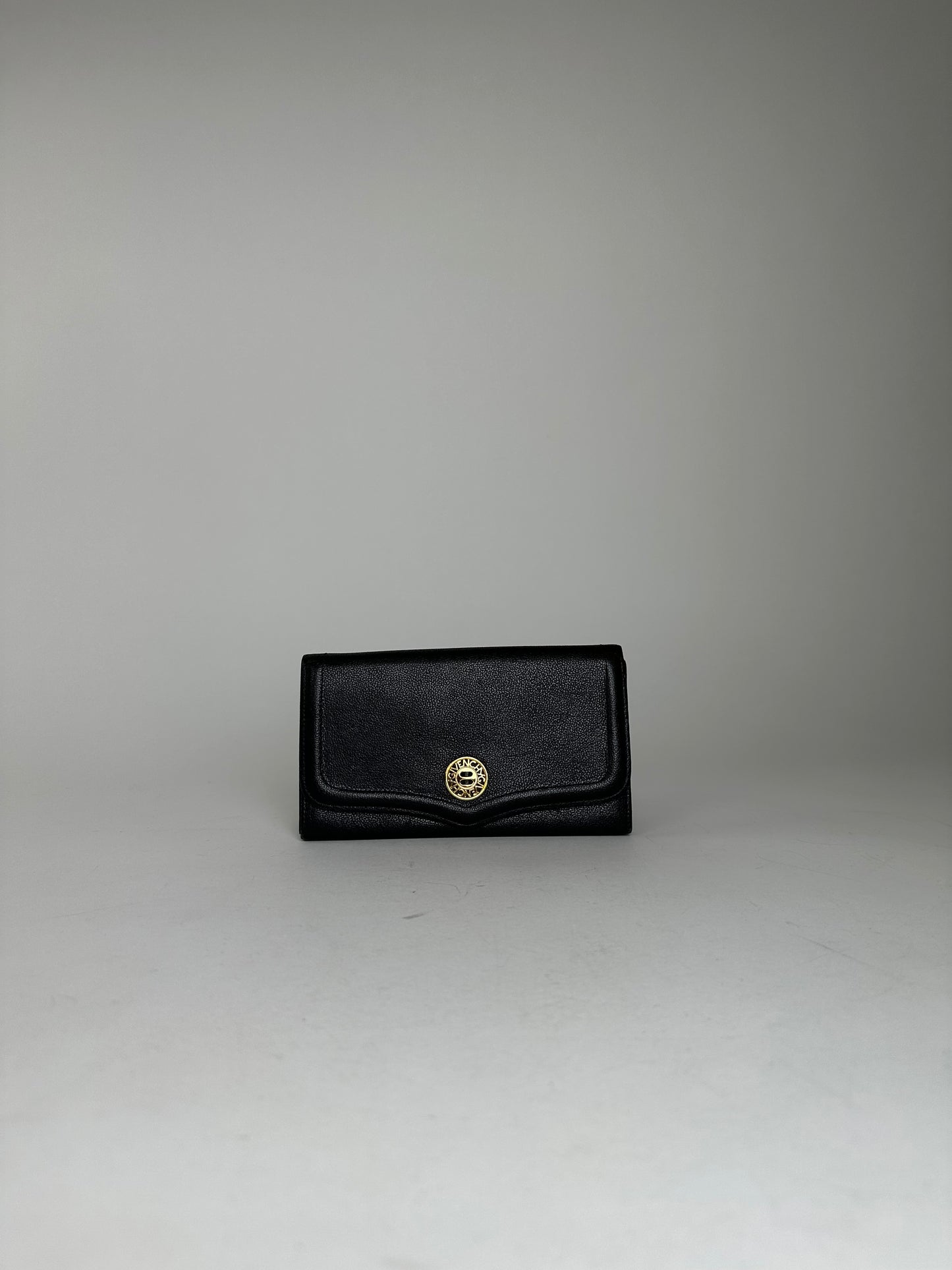 Givenchy Black Leather Wallet with Gold-Tone Logo Detail