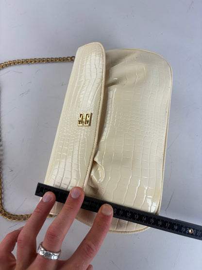 Vintage Givenchy Crocodile-Embossed Leather Clutch Ivory Gold