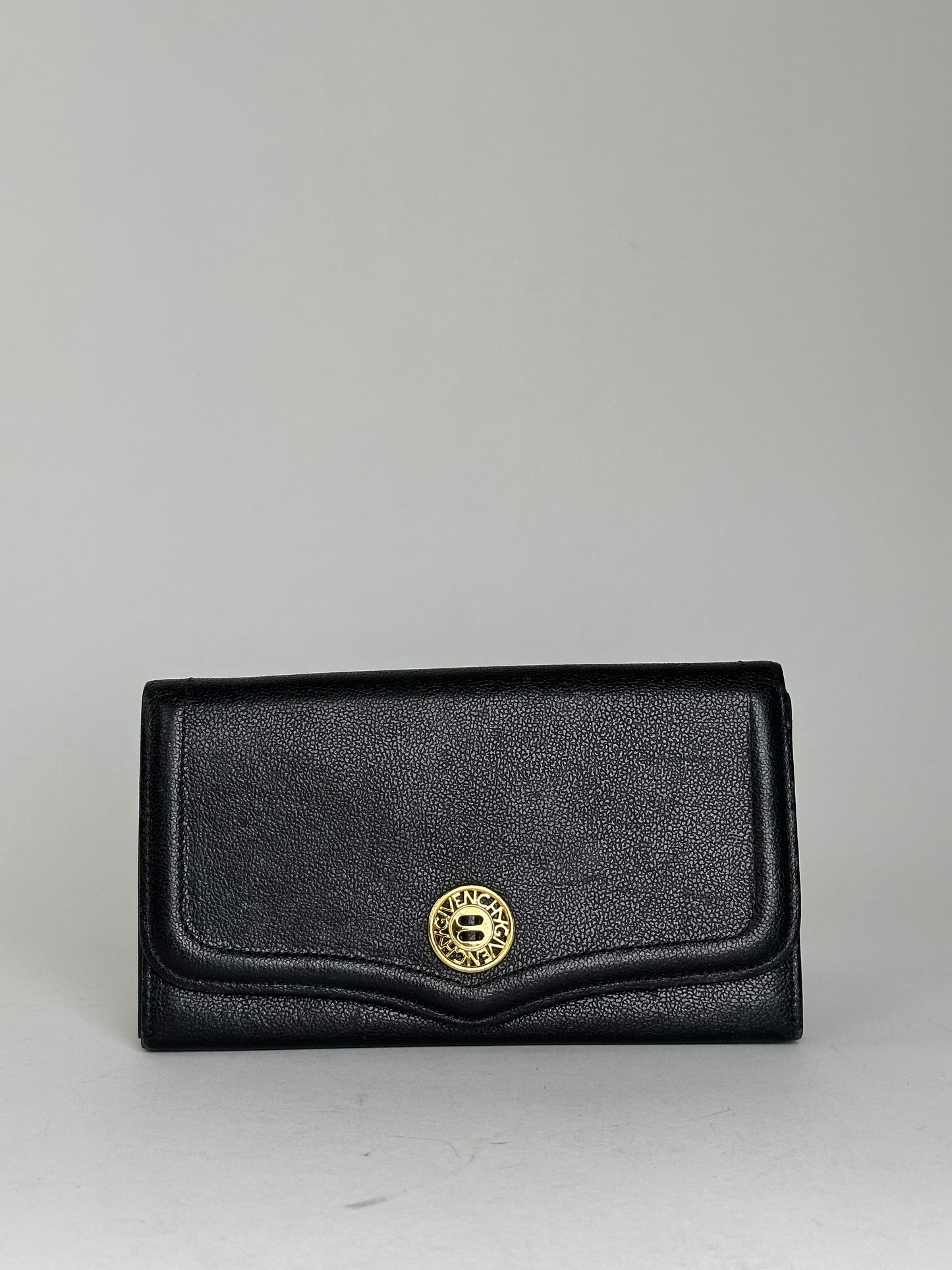 Givenchy Black Leather Wallet with Gold-Tone Logo Detail