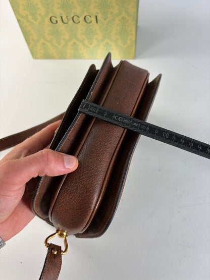 Vintage Gucci GG Monogram Horsebit Crossbody Bag Beige Brown