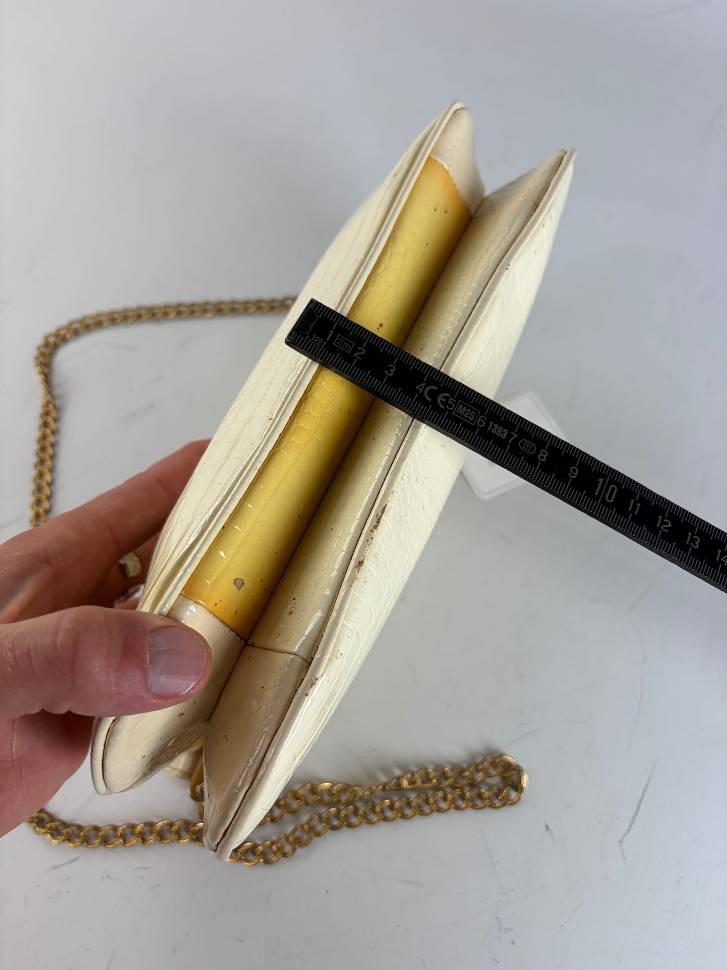 Vintage Givenchy Crocodile-Embossed Leather Clutch Ivory Gold