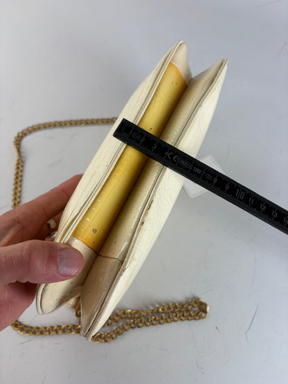 Vintage Givenchy Crocodile-Embossed Leather Clutch Ivory Gold