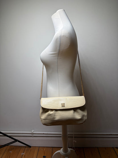 Vintage Givenchy Crocodile-Embossed Leather Clutch Ivory Gold