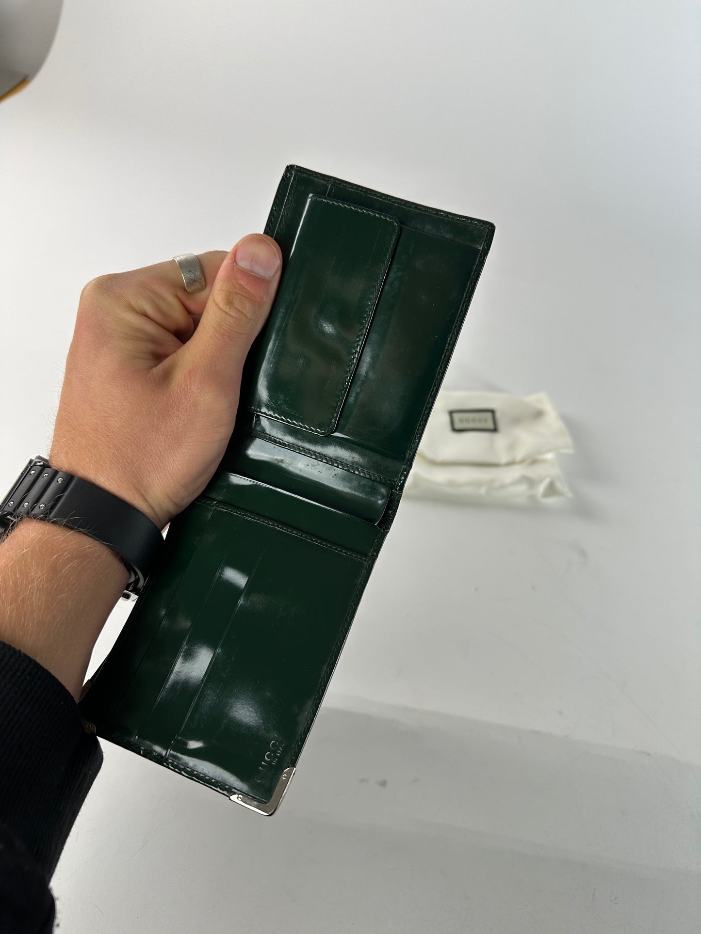 Vintage Gucci Flapable Patent Leather Wallet Green