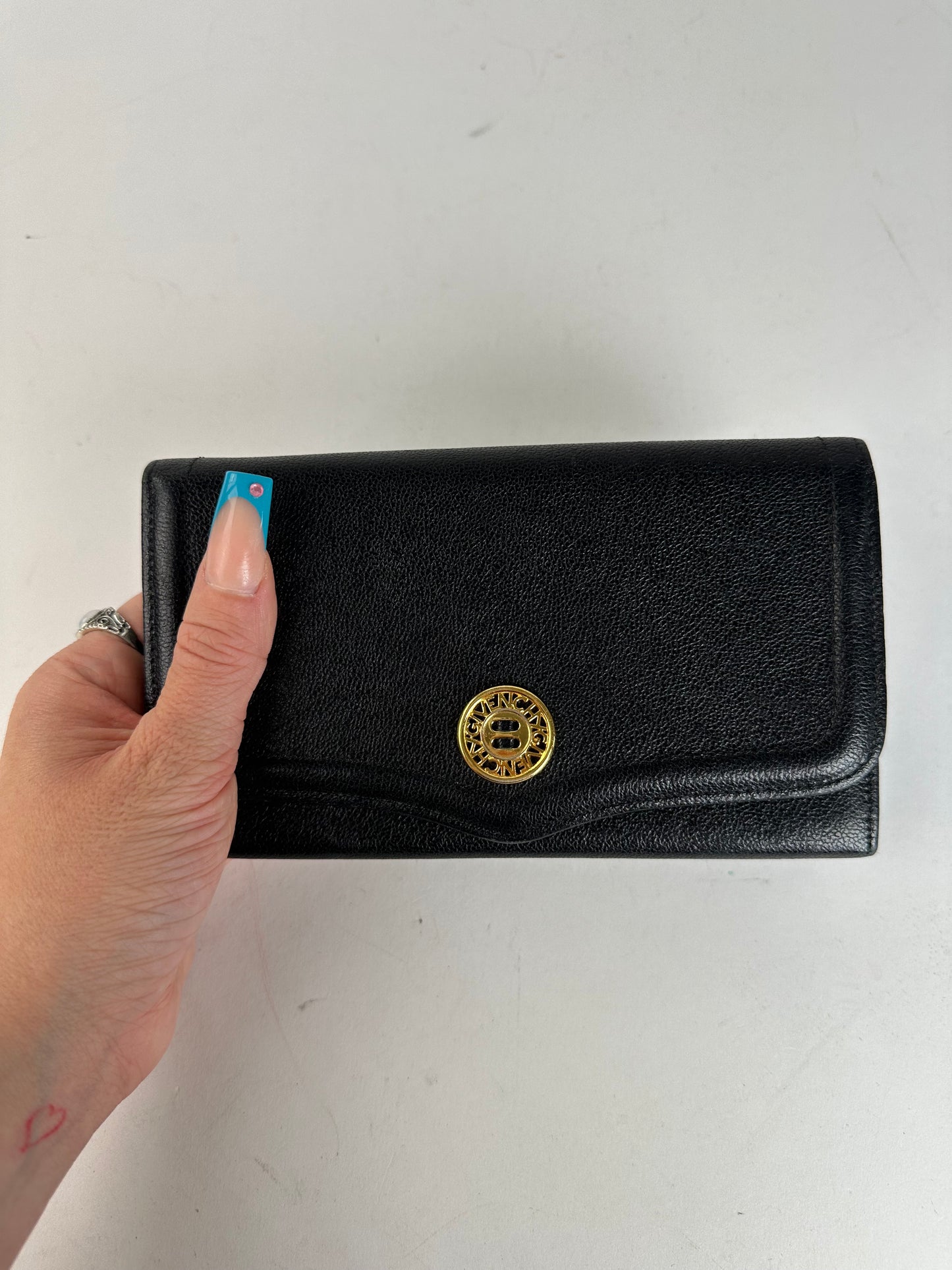 Givenchy Black Leather Wallet with Gold-Tone Logo Detail