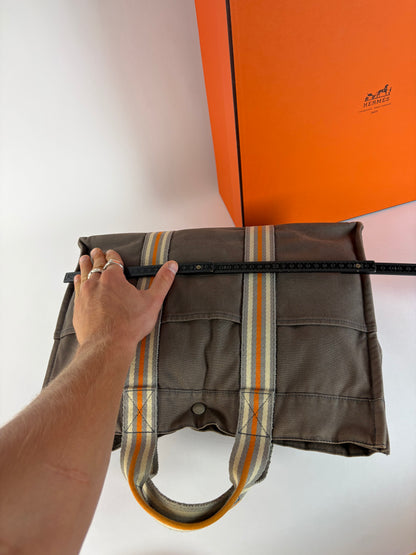 Vintage Hermès Troca Canvas Tote Late 1990s Dark Grey Orange