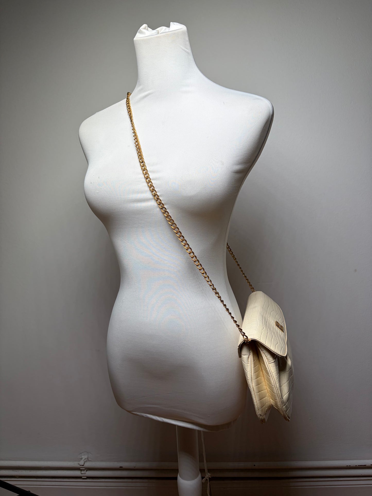 Vintage Givenchy Crocodile-Embossed Leather Clutch Ivory Gold