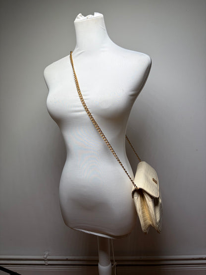 Vintage Givenchy Crocodile-Embossed Leather Clutch Ivory Gold