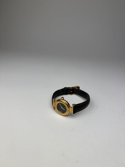 Vintage Fendi Leather Bracelet Watch Black Gold