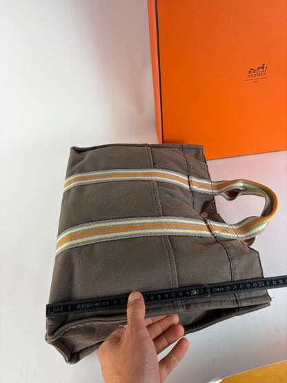 Vintage Hermès Troca Canvas Tote Late 1990s Dark Grey Orange