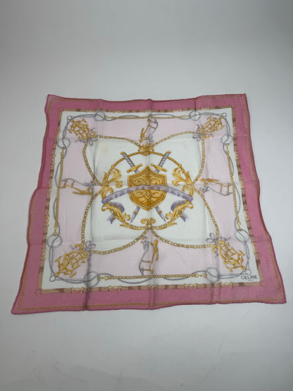 Vintage Celine Sword And Chield Scarf White Pink