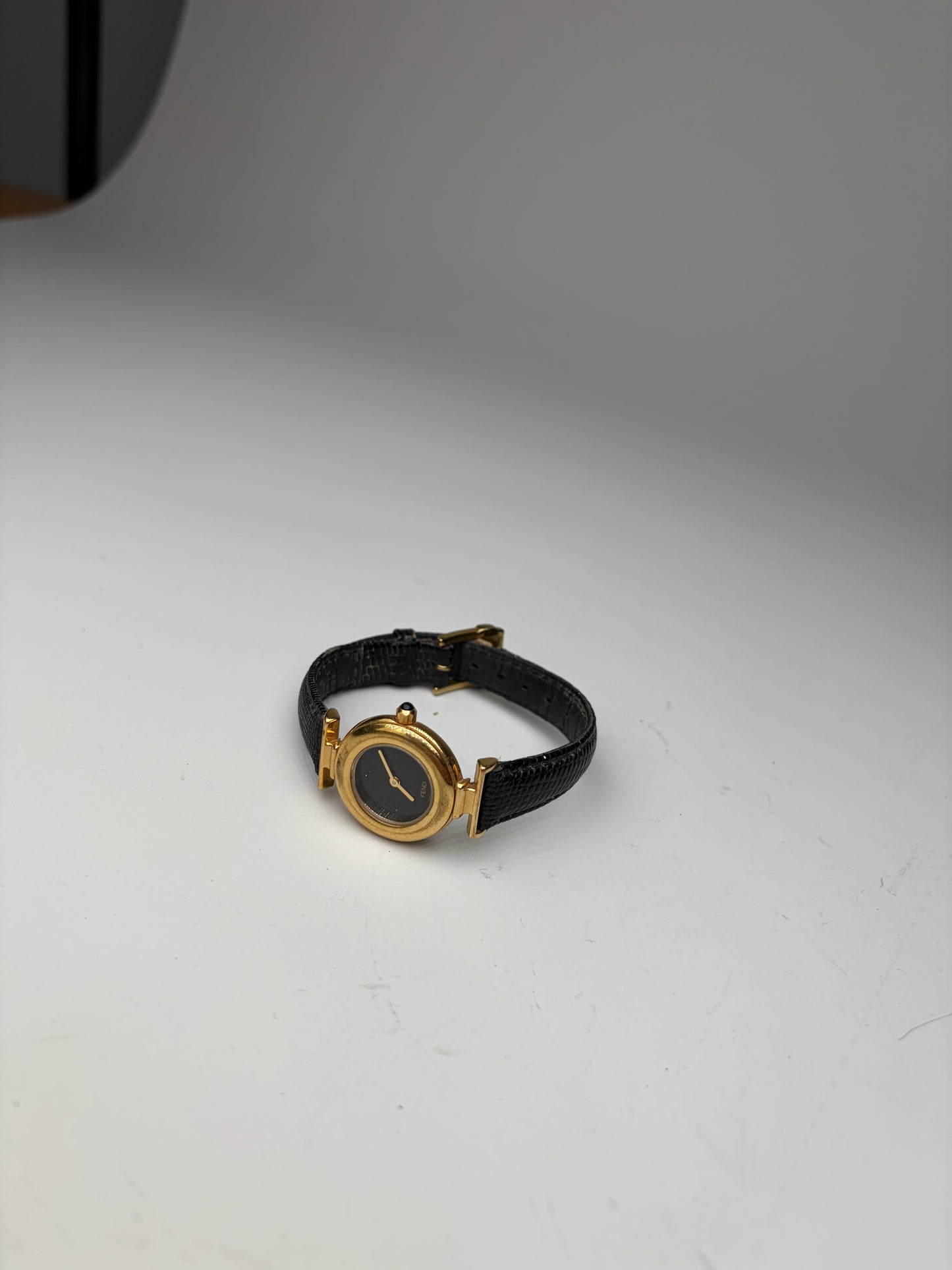 Vintage Fendi Leather Bracelet Watch Black Gold