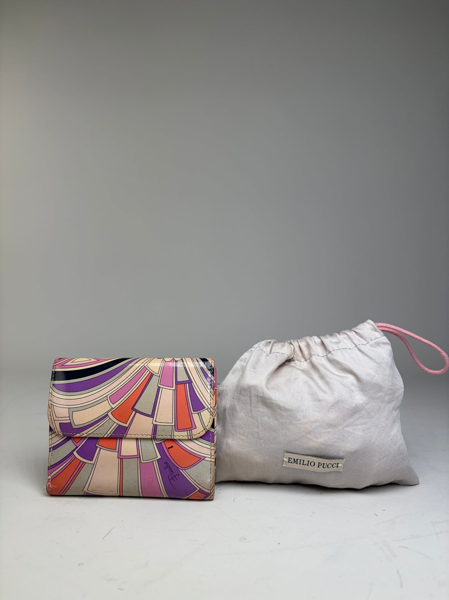 Vintage Emilio Pucci Printed Coated Canvas Bifold Wallet Pink Purple Orange