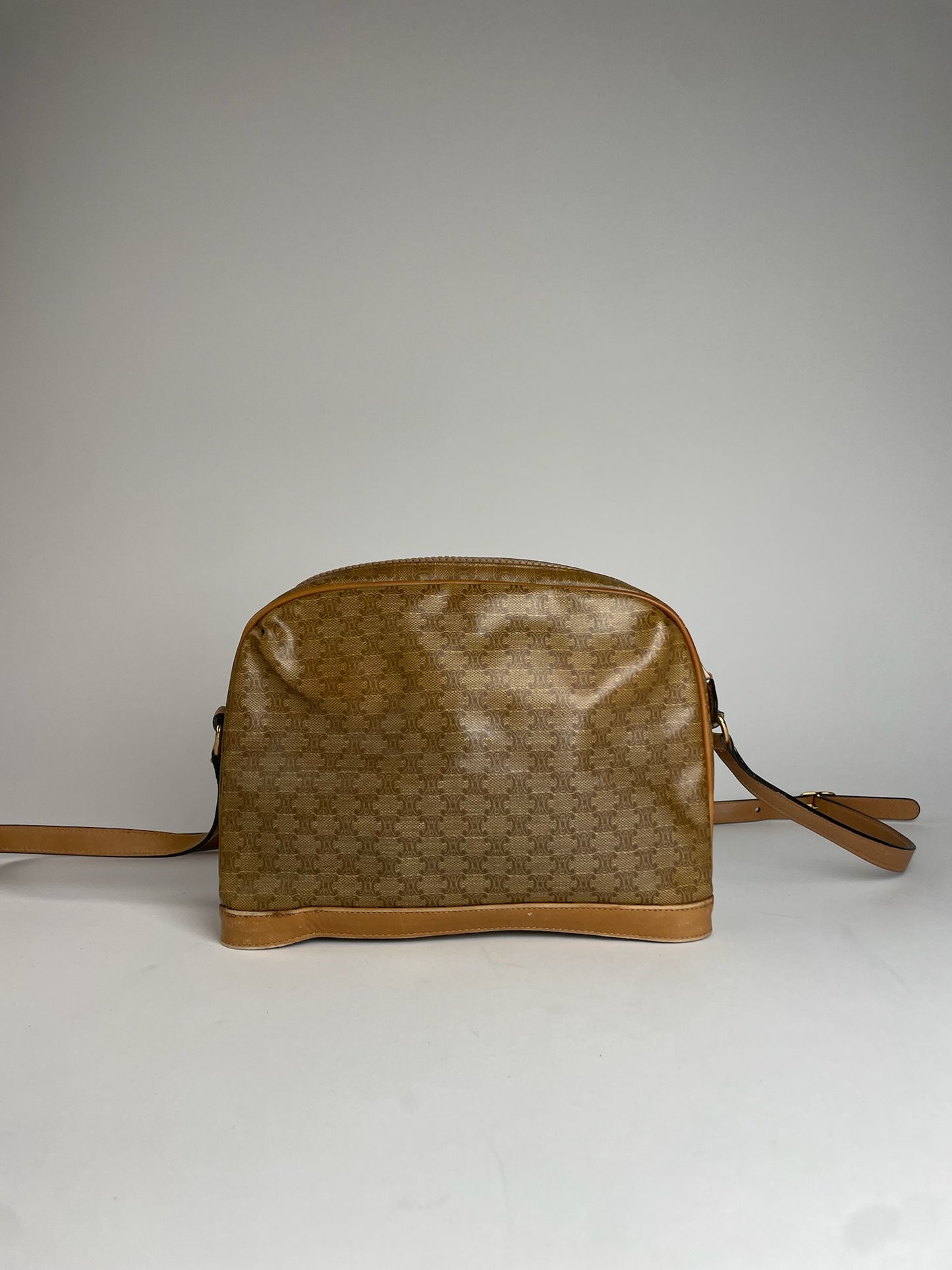 Vintage Celine Paris Triomphe Monogram Camel Leather Shoulder Bag