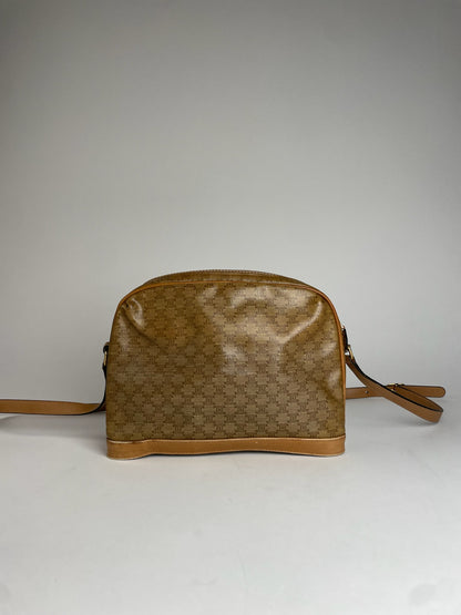Vintage Celine Paris Triomphe Monogram Camel Leather Shoulder Bag