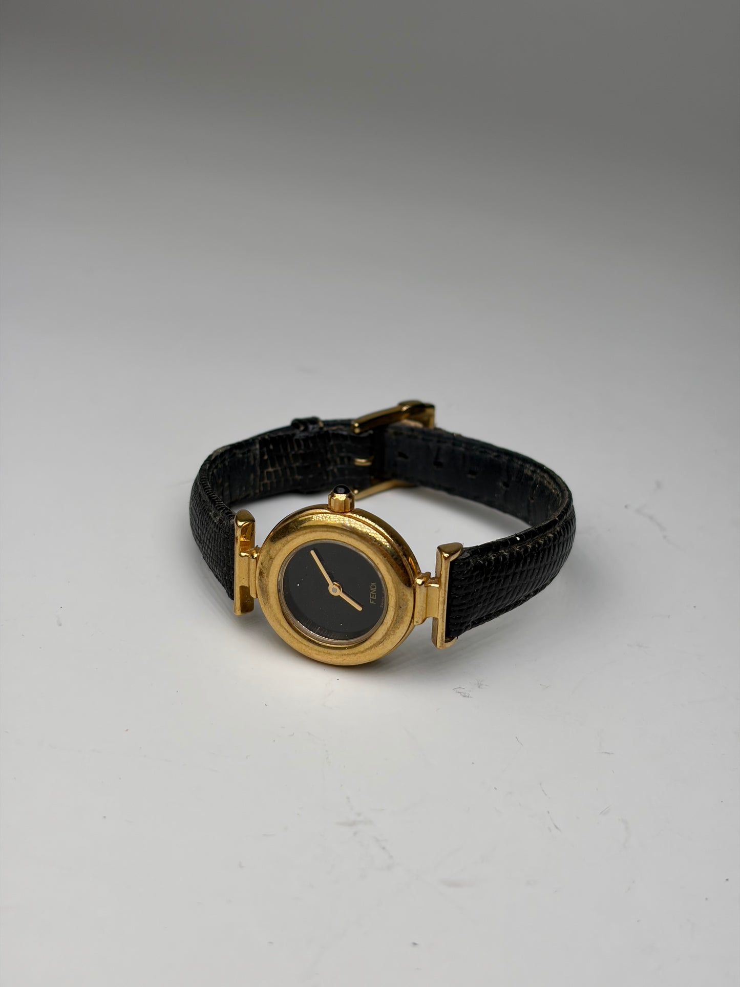Vintage Fendi Leather Bracelet Watch Black Gold