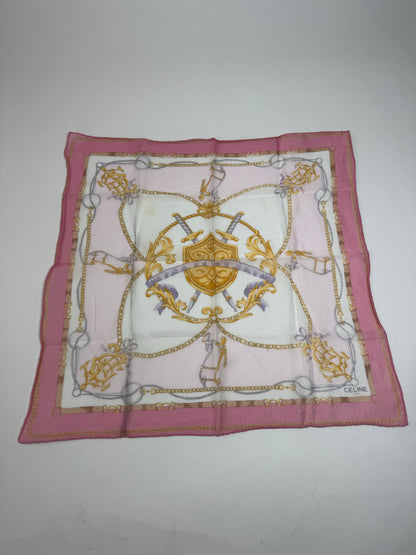 Vintage Celine Sword And Chield Scarf White Pink