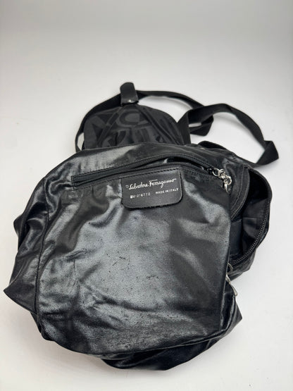 Vintage Salvatore Ferragamo Monogram Canvas Leather Backpack Black