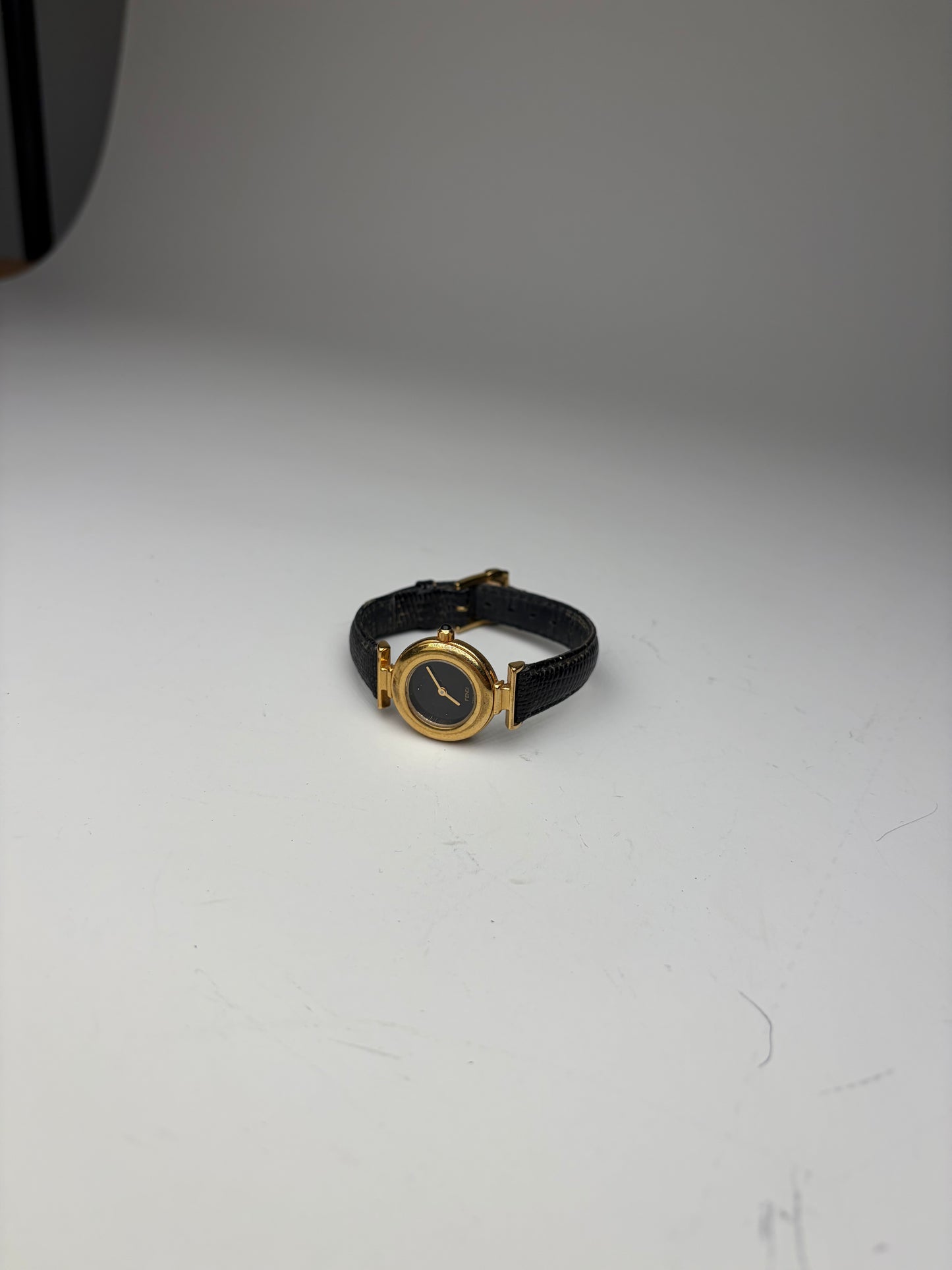 Vintage Fendi Leather Bracelet Watch Black Gold