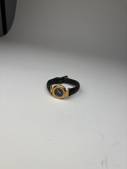 Vintage Fendi Leather Bracelet Watch Black Gold