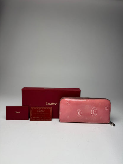 Vintage Cartier Patent Leather Monogram Wallet Pink