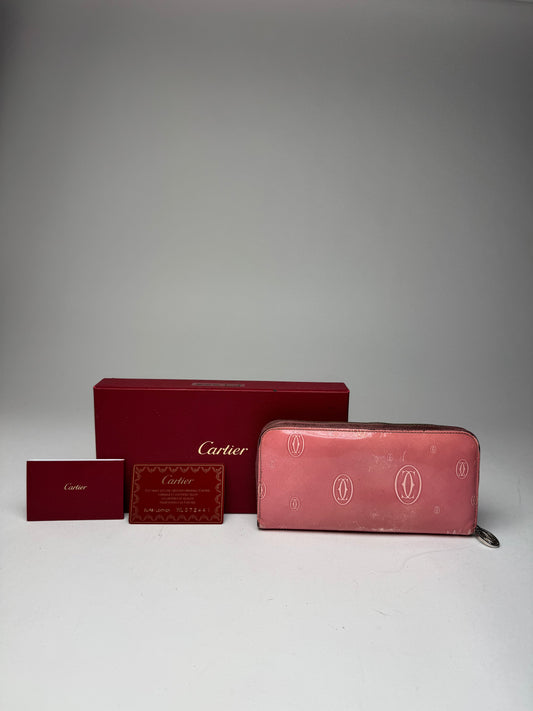 Vintage Cartier Patent Leather Monogram Wallet Pink