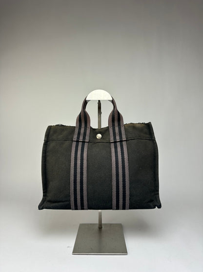 Vintage Hermes Hermès Canvas Leather Trim Tote Black
