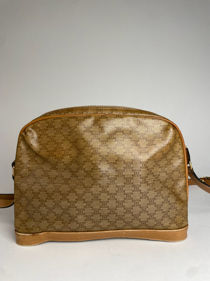 Vintage Celine Paris Triomphe Monogram Camel Leather Shoulder Bag