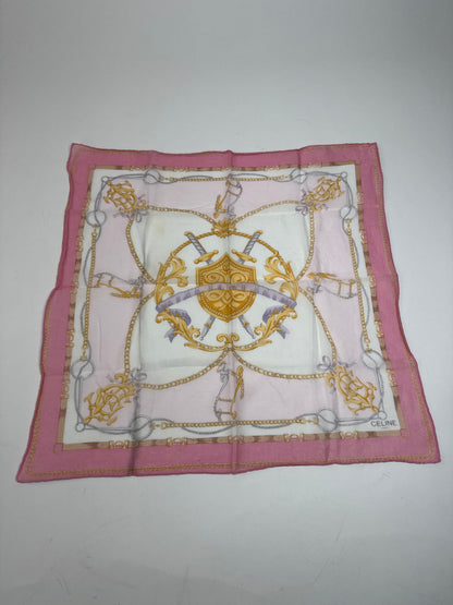 Vintage Celine Sword And Chield Scarf White Pink