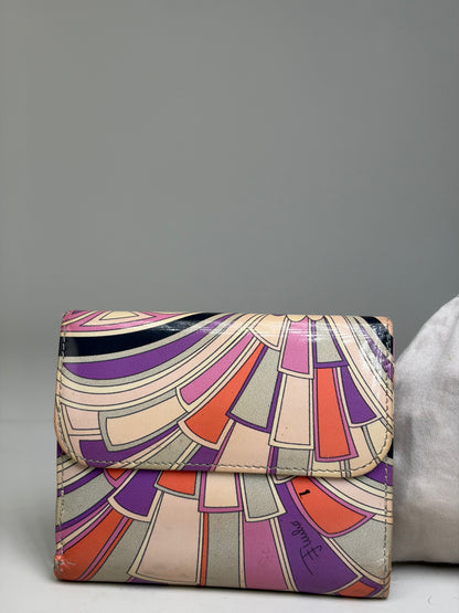 Vintage Emilio Pucci Printed Coated Canvas Bifold Wallet Pink Purple Orange