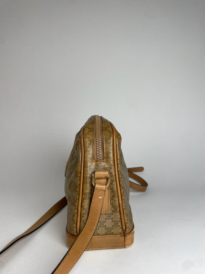 Vintage Celine Paris Triomphe Monogram Camel Leather Shoulder Bag