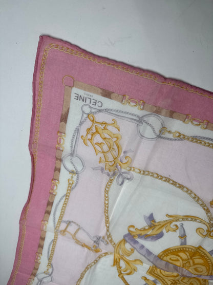 Vintage Celine Sword And Chield Scarf White Pink