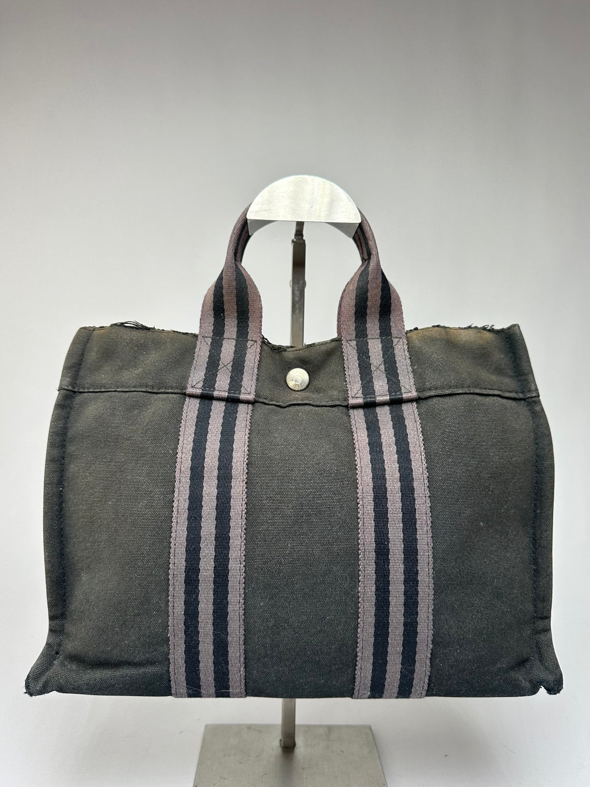Vintage Hermes Hermès Canvas Leather Trim Tote Black