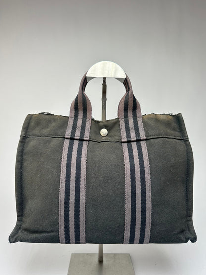 Vintage Hermes Hermès Canvas Leather Trim Tote Black