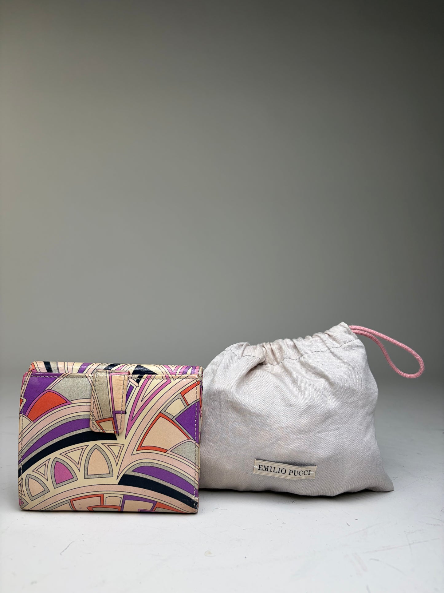 Vintage Emilio Pucci Printed Coated Canvas Bifold Wallet Pink Purple Orange