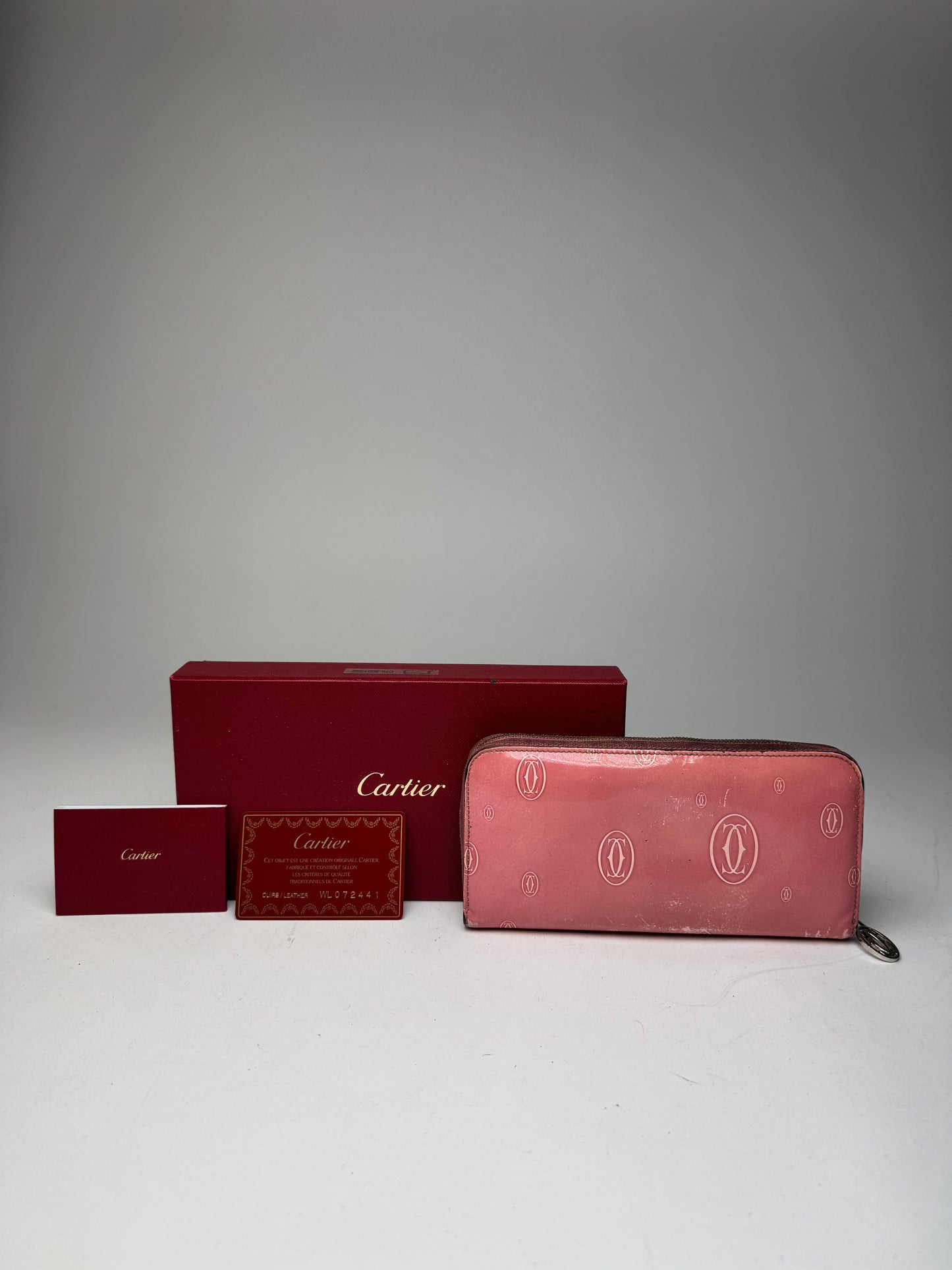 Vintage Cartier Patent Leather Monogram Wallet Pink