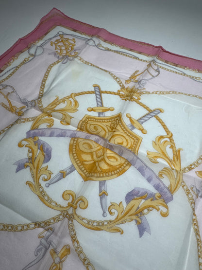 Vintage Celine Sword And Chield Scarf White Pink