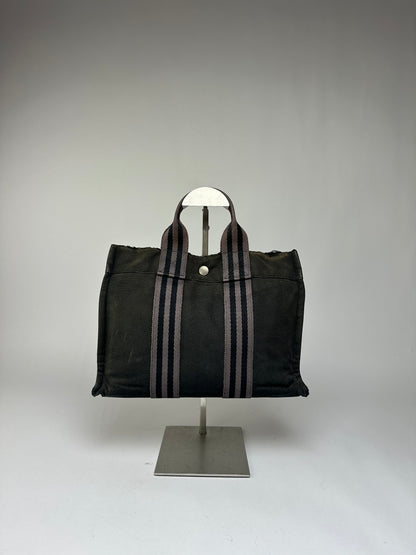 Vintage Hermes Hermès Canvas Leather Trim Tote Black