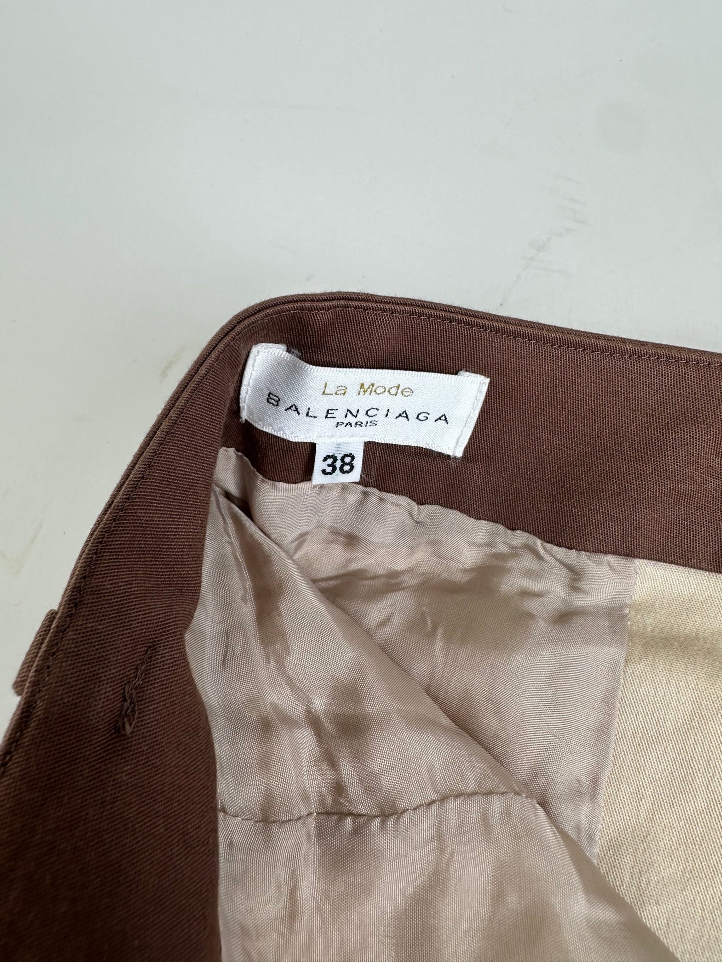 Vintage Balenciaga Silk Skirt Beige Brown M
