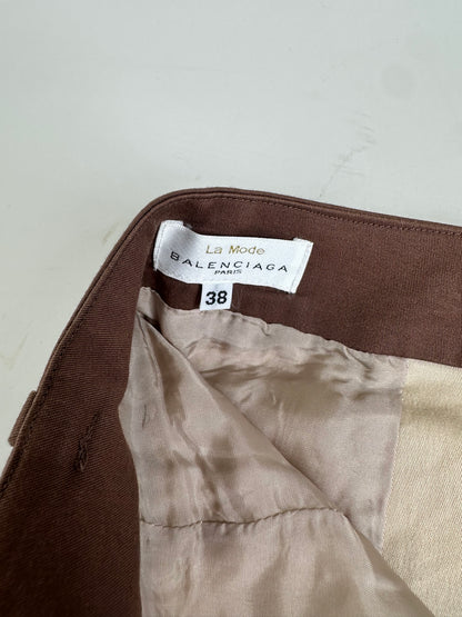 Vintage Balenciaga Silk Skirt Beige Brown M