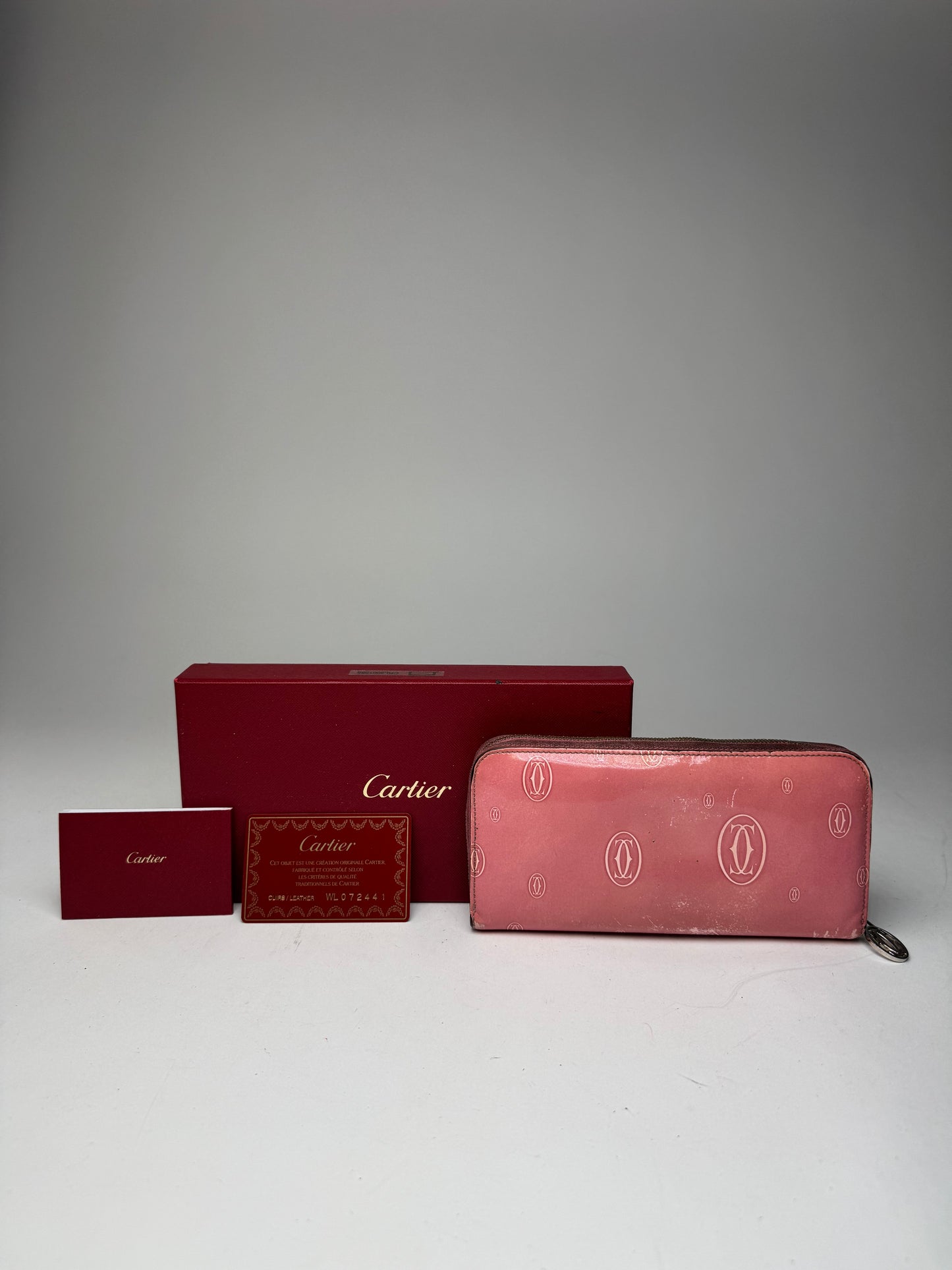 Vintage Cartier Patent Leather Monogram Wallet Pink